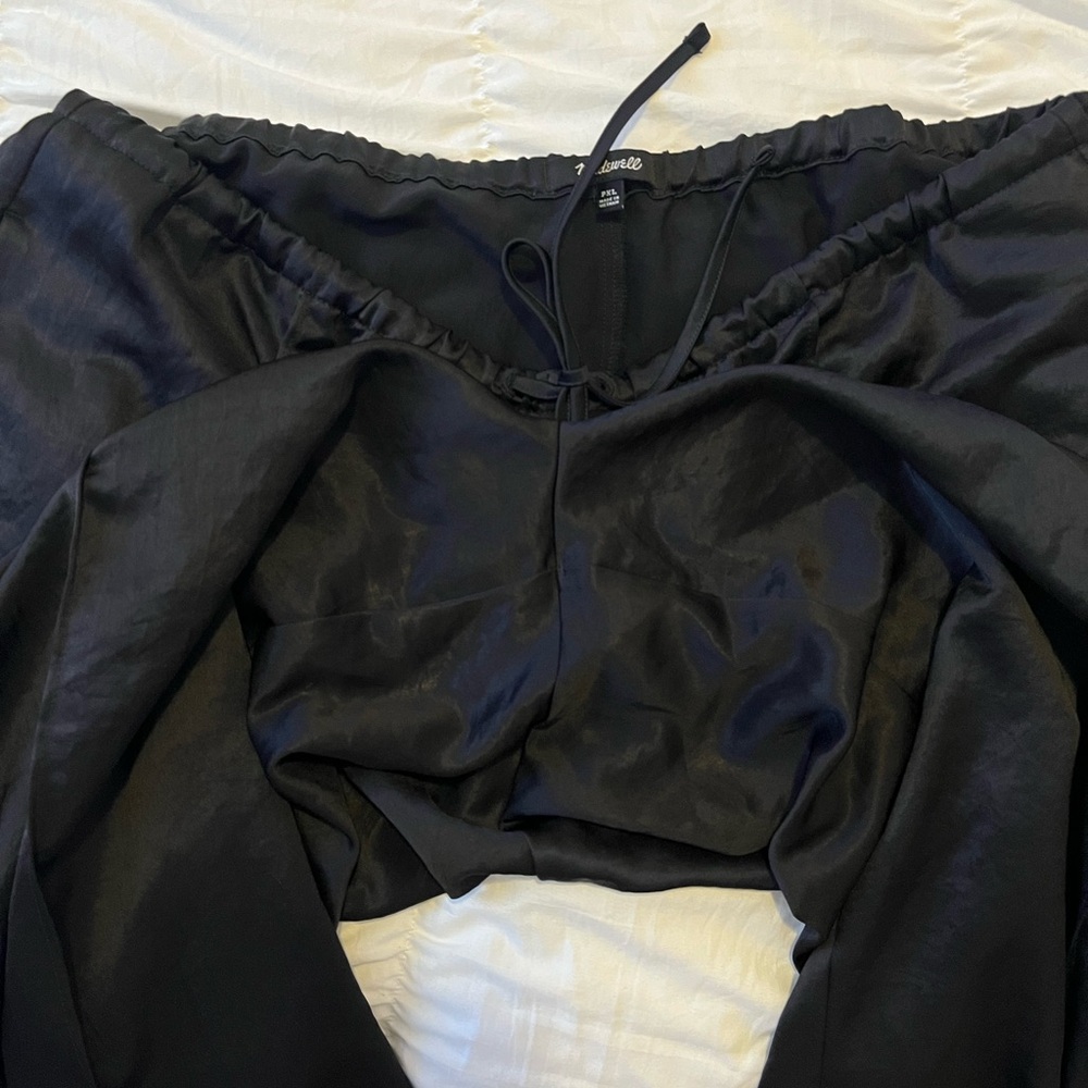 Madewell Black Satin Drawstring Wide-Leg Pants - Picture 5 of 8